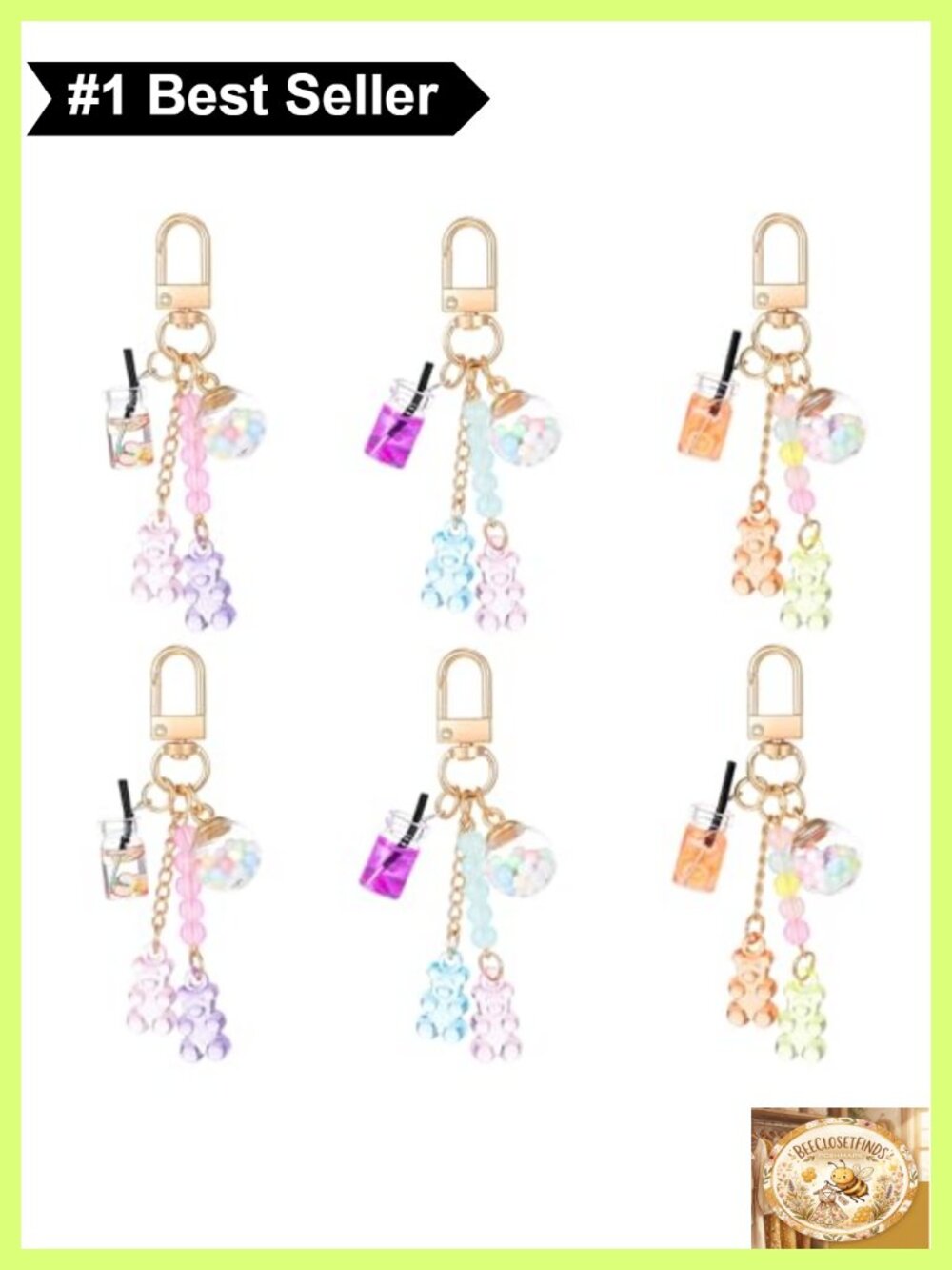 Sibba Resin Bear Keychain Set Candy Charms Backpack Pendants